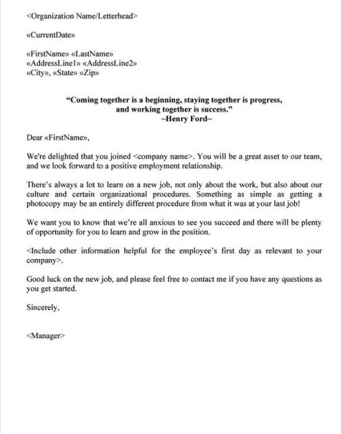 Formato de carta de bienvenida para nuevos empleados - Formatos de cartas de RR.HH.